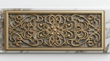 A gold decorative air vent with a floral pattern photo