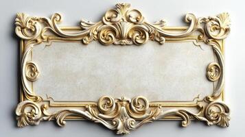 Golden frame with ornate design on white background photo
