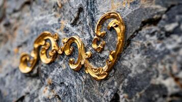 Golden swirls on a stone wall photo