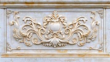 An ornate decorative panel on a wall photo