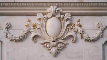 Decorative plasterwork on the wall of a building photo