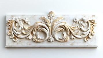 A decorative marble plaque with gold leafs photo