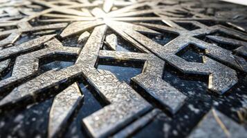 A close up of a snowflake on a black background photo
