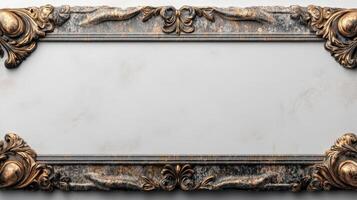 An ornate frame with a marble background photo
