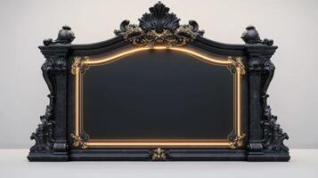 A black mirror with gold trim and ornate design photo