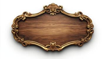 An ornate wooden plaque with a gold frame photo