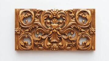 A decorative wood panel with ornate designs photo