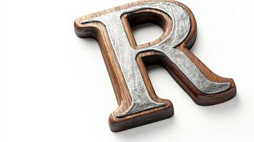 A wooden letter r is shown on a white background photo