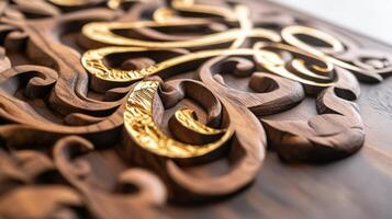 A wooden wall art with gold lettering photo