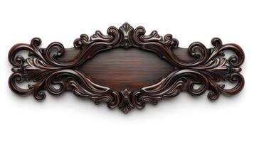 An ornate wooden plaque with a scroll photo