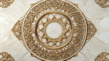 Golden ornate design on a marble wall photo