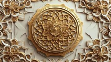 Golden ornate ornament on a white wall photo