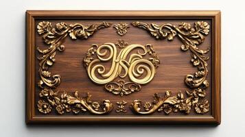 A wooden plaque with the letter k in gold photo
