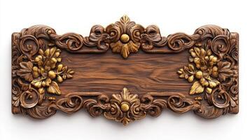 Wooden plaque with gold flowers and leaves photo