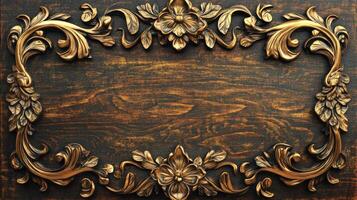 An old wooden frame with gold leaf design photo