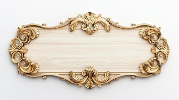 3d rendering of a wooden frame with gold ornament photo