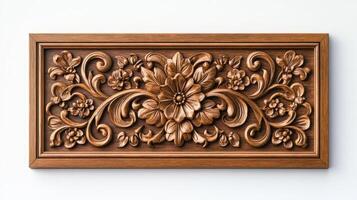 Wooden panel with floral design on white background photo