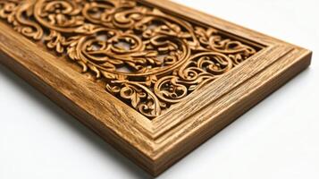A wooden panel with intricate designs photo