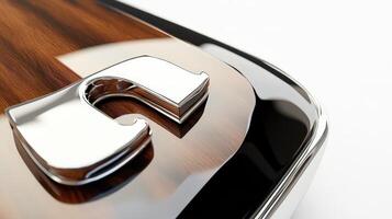 A close up of a wooden and chrome car photo