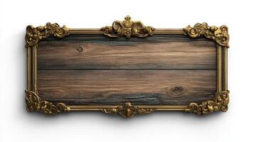 An old wooden frame with gold trim on a white background photo