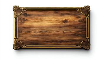 Wooden frame with gold frame on white background photo