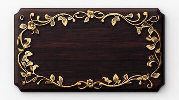A wooden plaque with gold leaves and flowers photo