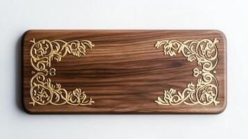 A wooden cutting board with gold foil design photo