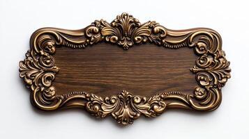 An ornate wooden plaque on a white background photo