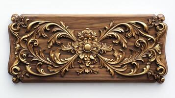A wooden plaque with an ornate design photo