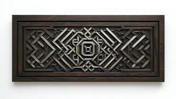 A wooden plaque with a geometric design on it photo