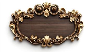 Golden ornate frame with a wooden sign on it photo