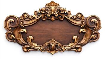 An ornate wooden plaque with a gold frame photo