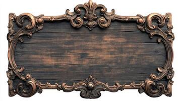 An old wooden sign with ornate design photo