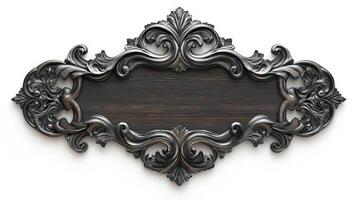 An ornate wooden frame with a black background photo