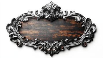An ornate wooden frame with a black background photo