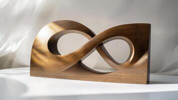 A wooden sculpture of an infinity sign photo