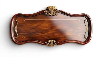 A wooden plaque with gold trim on it photo