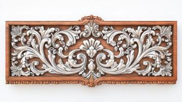 A decorative wood panel with ornate designs photo