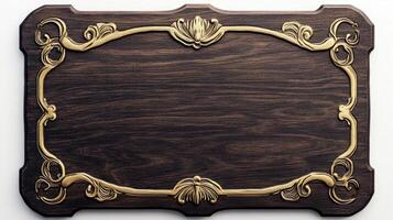 A wooden plaque with gold trim and ornate design photo