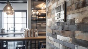 A wooden wall with a wooden plank on it photo