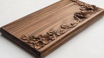 A wooden box with flowers on it photo