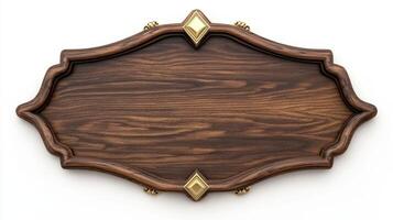 Wooden plaque with gold accents on a white background photo