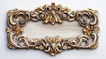 Golden frame with ornate design on white background photo