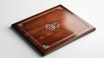 A wooden box with a monogram on it photo