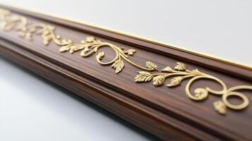 A close up of a gold leafed frame photo