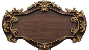An ornate wooden plaque with gold trim photo