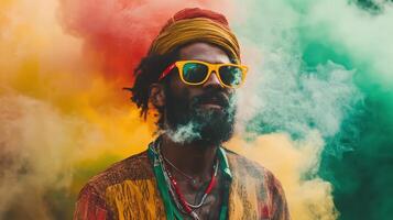 A man with a beard and sunglasses smoking a joint photo