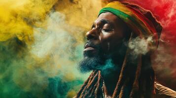 A man with dreadlocks and a red and green headband photo