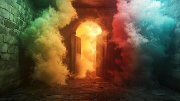 A door with smoke coming out of it photo