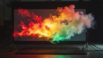 A screen with smoke coming out of it photo